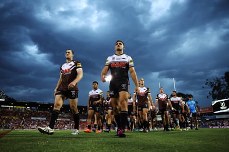 Nathan Cleary and his Penrith Panthers teammates|445x296.66666666666663